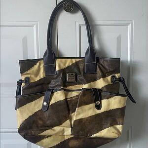 Dooney & Bourke Brown and Cream Color Diagonal Stripe Tote